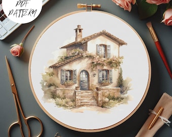 Villa Cross Stitch Pattern: Summer Terrace Embroidery (PDF Pattern)