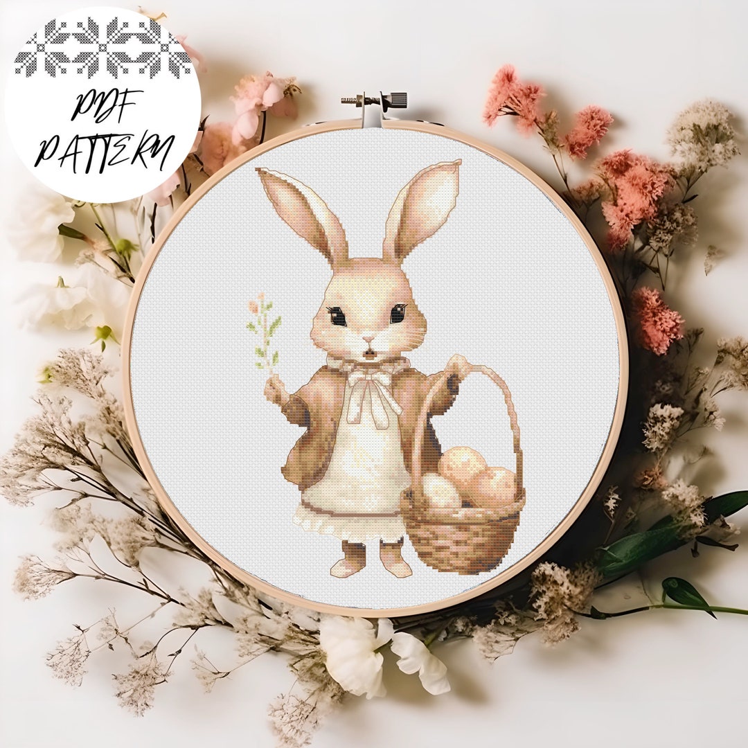 Easter Bunny With a Basket - Easter Cross Stitch Pattern, PDF Pattern ...