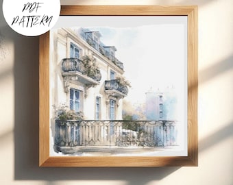French Balcony Cross Stitch Pattern - Paris Embroidery (PDF Pattern)