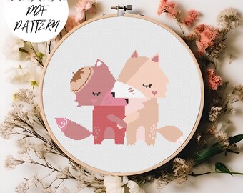 Valentine's Lovely Foxes - Valentine's Day Cross Stitch Pattern, PDF Pattern, Valentine's Day Embroidery, DIY, Love Embroidery Decor