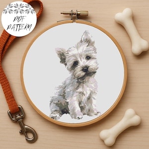 West Highland White Terrier Puppy - Animals Cross Stitch Pattern, PDF Pattern, Kids Embroidery, DIY, Dogs, Puppy Animals Embroidery Decor