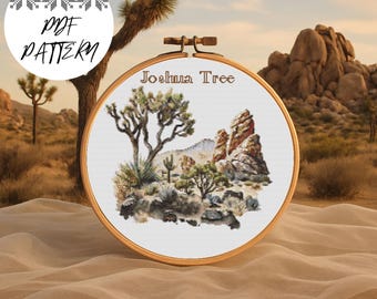 Joshua Tree Cross Stitch Pattern: Desert Landscape Embroidery (PDF Download)