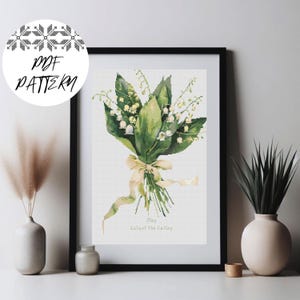 Mai Maiglöckchen Kreuzstichmuster PDF - Geburtsblumen-Design, botanische Stickerei, digitaler Download Geschenkidee