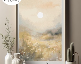 Sunrise Cross Stitch Pattern: Forest Field Nature Embroidery (PDF Pattern)