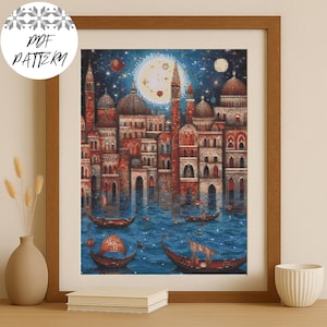 Venice Cross Stitch Pattern: Gondola Canal Cityscape (PDF Download)