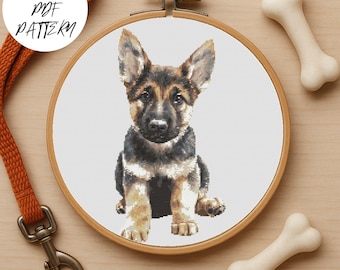 German Shepherd Puppy Cross Stitch Pattern: Dog Embroidery DIY (PDF Pattern)
