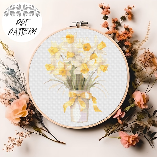 Daffodils Bouquet Cross Stitch Pattern, PDF Pattern, Flower Embroidery, DIY, Gift, Embroidery Decor