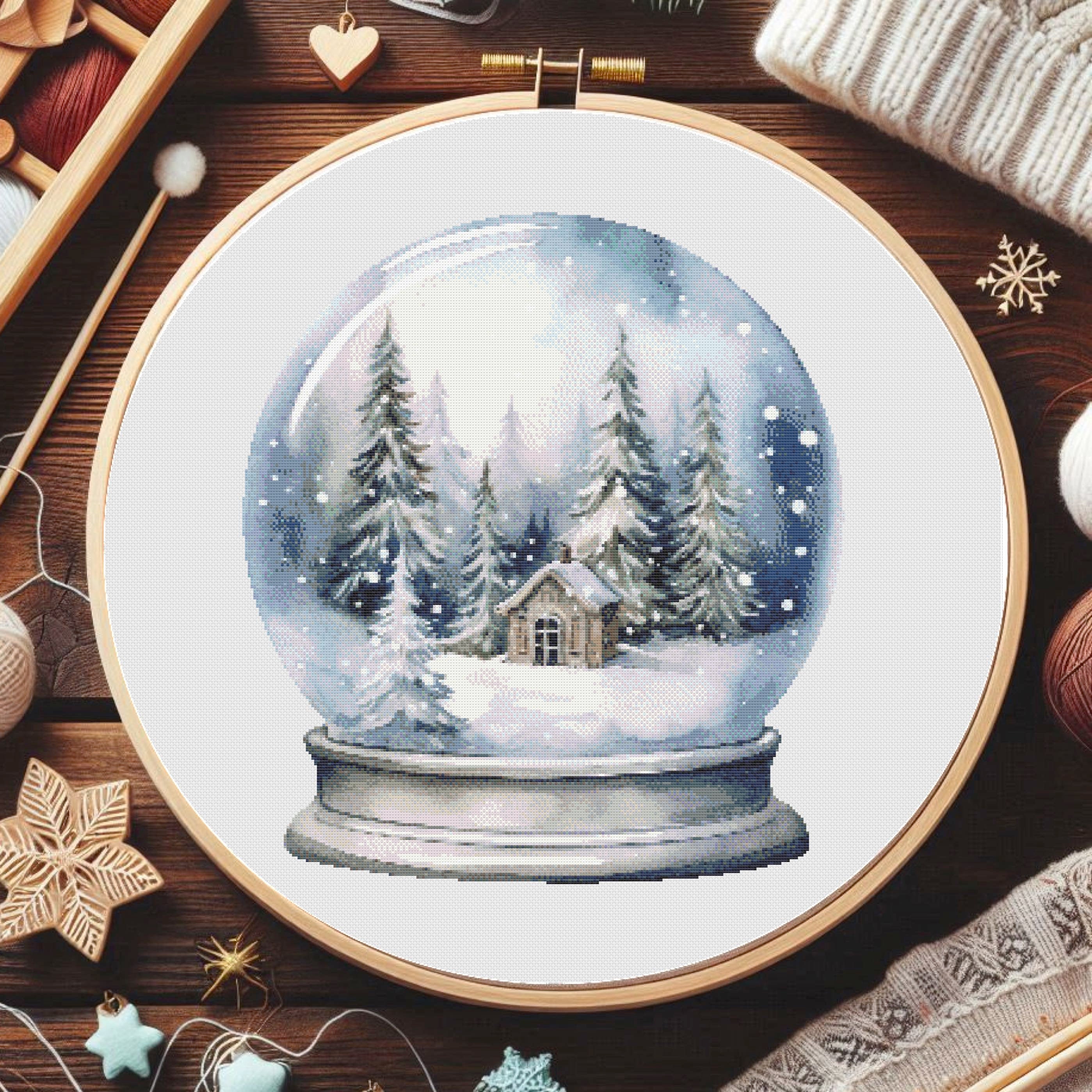 Snow Globe Cross Stitch Pattern: Christmas Holiday Embroidery (PDF ...