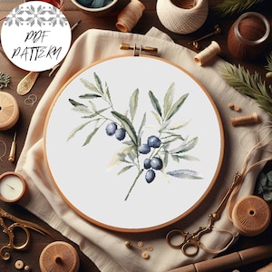 Korsstygnsmönster med olivkvist - Italiens broderi (PDF-mönster)