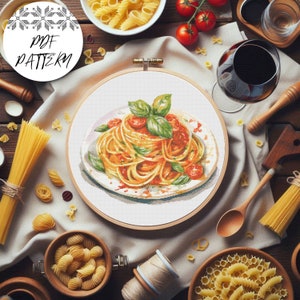 Italian Pasta Cross Stitch Pattern PDF, Italy Embroidery DIY, Rome Venice Decor, Pattern Keeper Compatible, Foodie Gift Craft