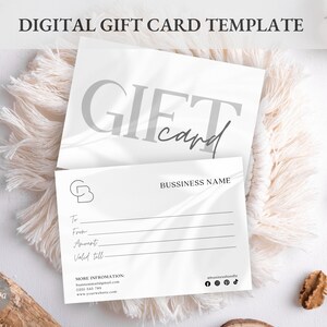 Modello di buono regalo digitale grigio / Completamente personalizzabile in Canva / 5,5x3,9 pollici