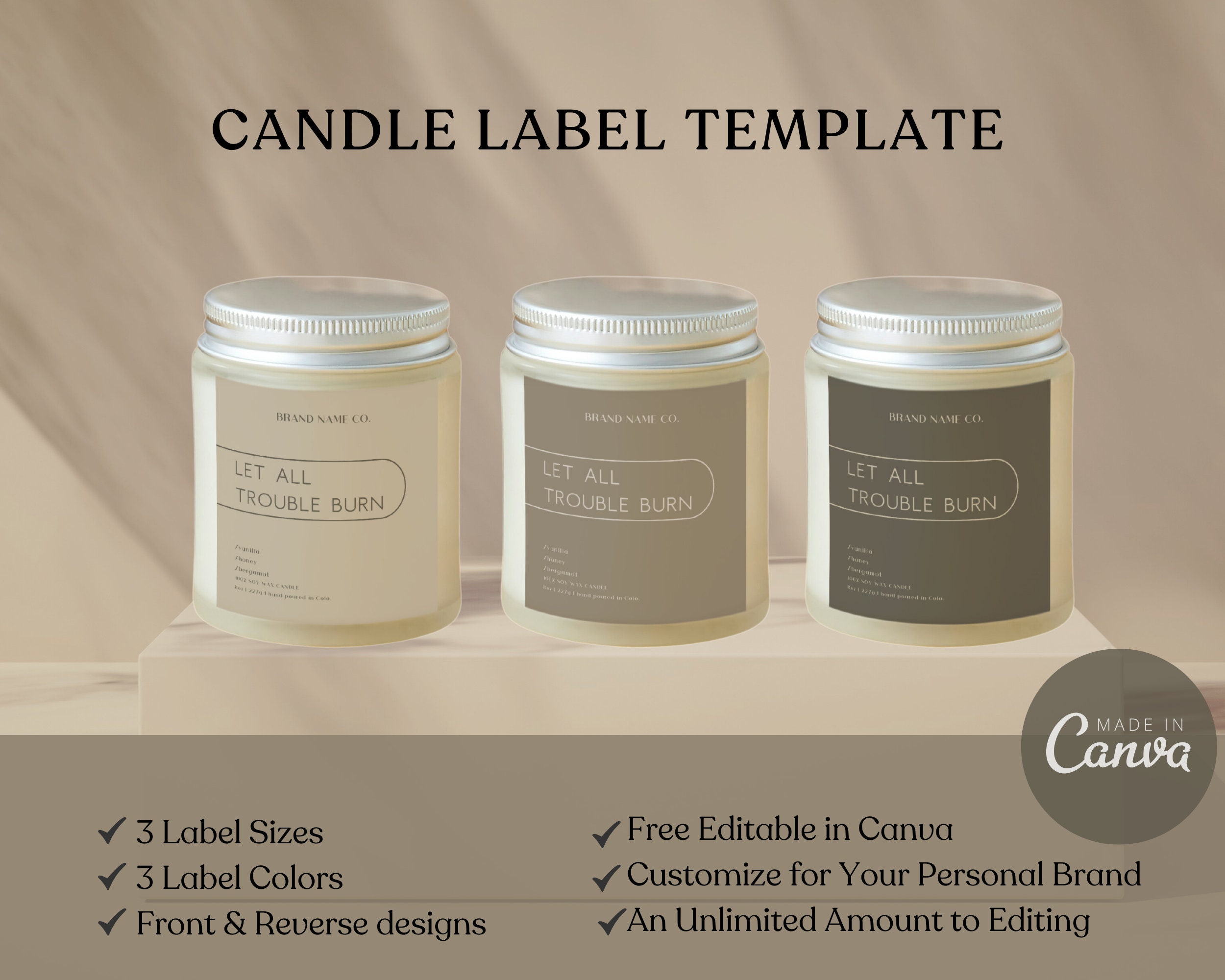 Printable Candle Label Template, Modern Candle Label, Custom Candle ...