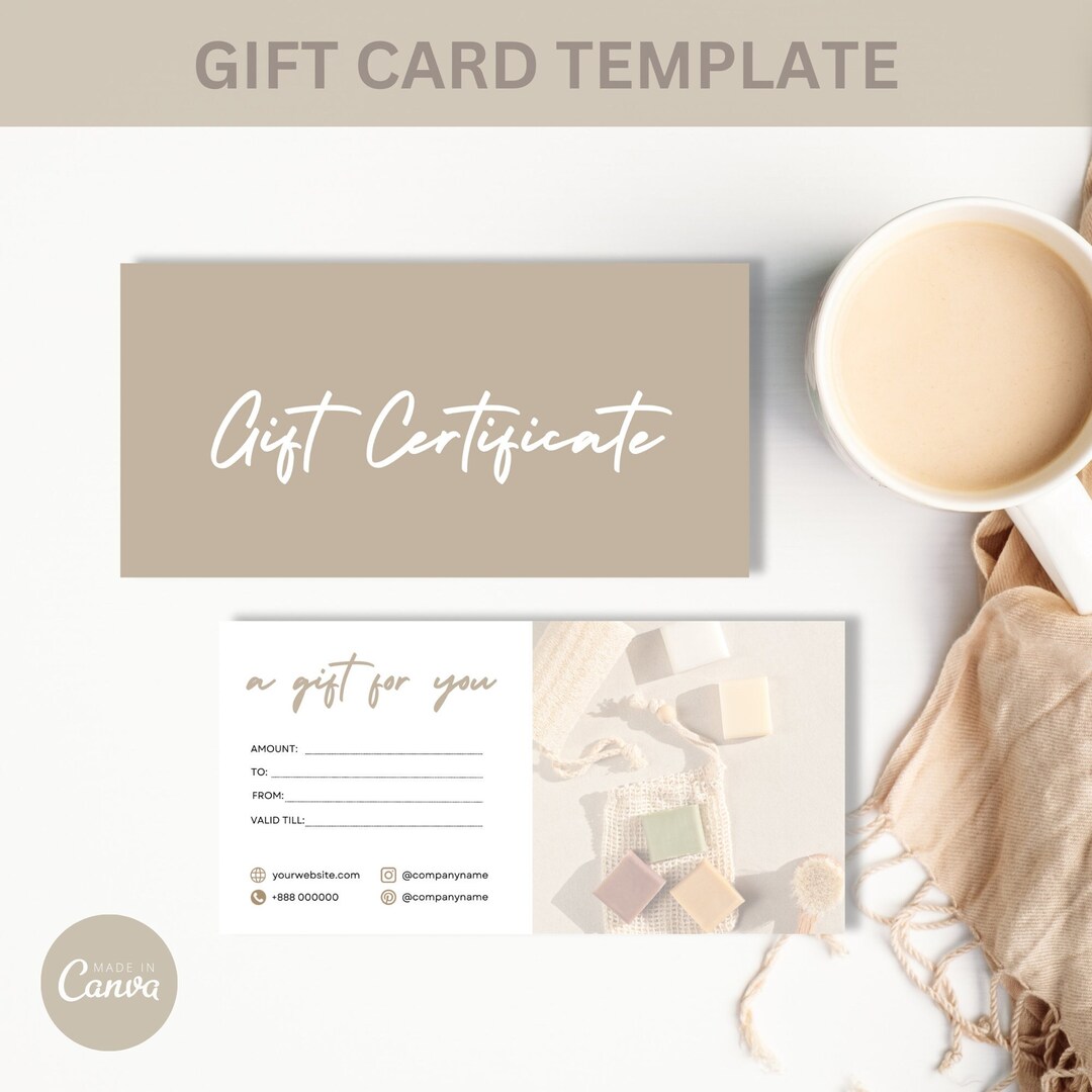 Beige Digital Gift Certificate Template Fully Customizable in Canva