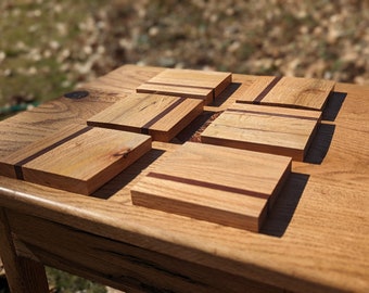 Handmade Wooden Coasters (Set of 6), Recycled Oak and Walnut