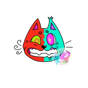Split zapped happy cat vinyl sticker