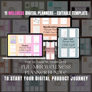 PLR/MRR Planner Bundle, 11 WELLNESS Planners with Resell Rights, Printable Canva Templates Commercial Use Manifestation Fitness Chakra Yoga