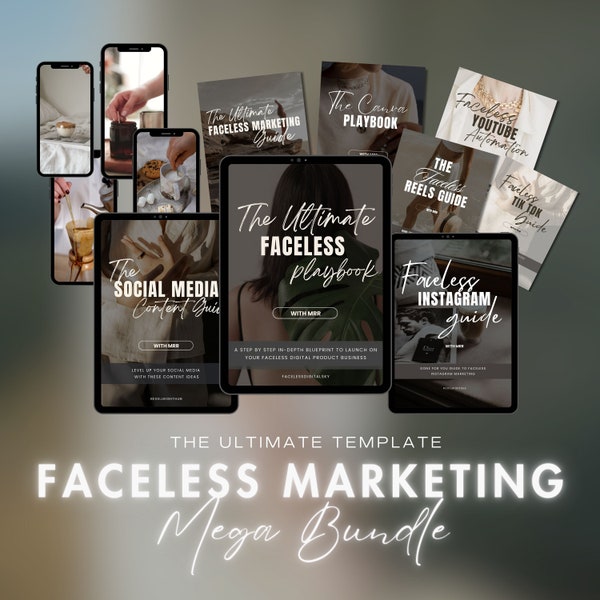 Ultimate Faceless Marketing MEGA Bundle: 100 Aesthetic Videos + 8 Guides, Make Passive Income selling Digital Products faceless MRR/PLR