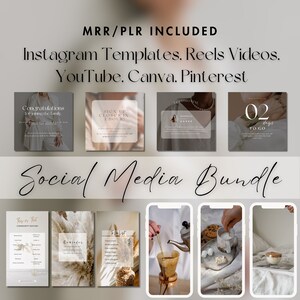 Op de afbeelding: Een social media-bundel met sjablonen voor Instagram, Reels, YouTube, Canva en Pinterest. De bundel bevat een verscheidenheid aan ontwerpen, waaronder een aftelklok, een aanmeldformulier en een getuigenis. De bundel bevat ook een verscheidenheid aan afbeeldingen, waaronder een vrouw in een witte jurk, een vrouw in een zwarte jurk en een vrouw in een bruine jurk.
