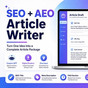 AI Article Writer Custom GPT, SEO Content Generator Tool (Digital Download)
