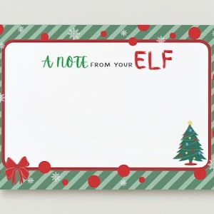 Lege Elf Notitiekaart afdrukbaar | A Note From Your Elf Briefkaart | Briefsjabloon Elf Mail, direct digitaal downloaden