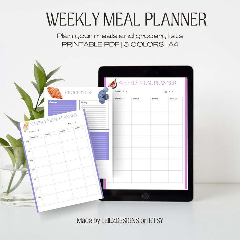 Colorful Weekly Meal Planner/matching Grocery List, Plan Your Meals ...