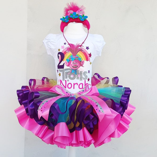 Poppy Troll Birthday outfit, Trolls Personalized Custom Outfit Girl.