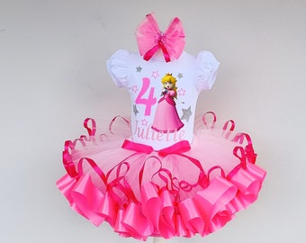 Princess Peach Birthday Tutu Outfit: Baby Girl Party Set