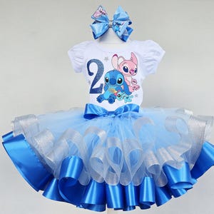 Cute Blue Alien Girls Birthday Tutu Outfit, Personalized Stitch and Angel Baby Birthday tutu set