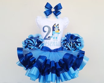 Blue Dog Birthday Tutu outfit for baby girl, bandit Birthday Tutu Set.