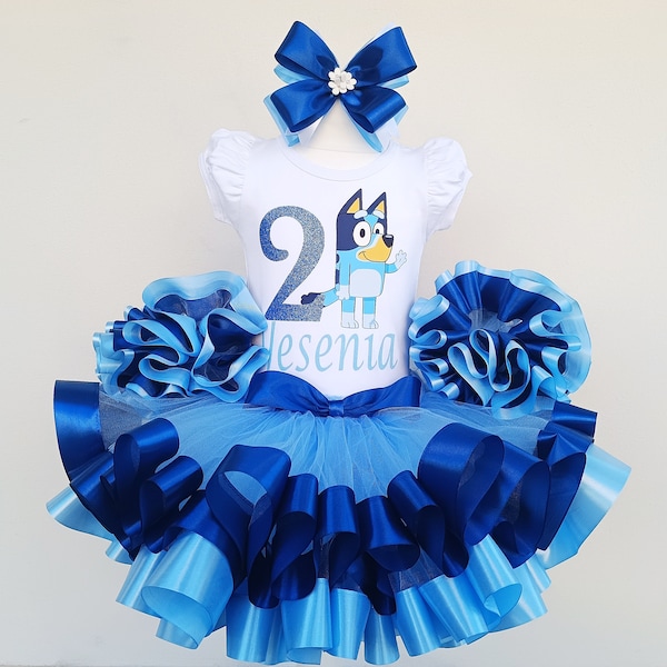 Blue Dog Birthday Tutu outfit for baby girl, bandit Birthday Tutu Set.