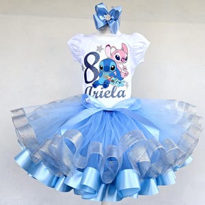 Cute Blue Alien Girls Birthday Tutu Outfit, Personalized Stitch and Angel Baby Birthday tutu set