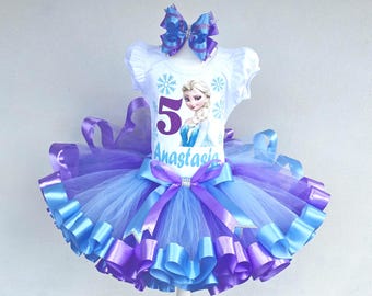 Princess Elsa Birthday tutu outfit, Elsa Personalized Custom tutu set Girl.