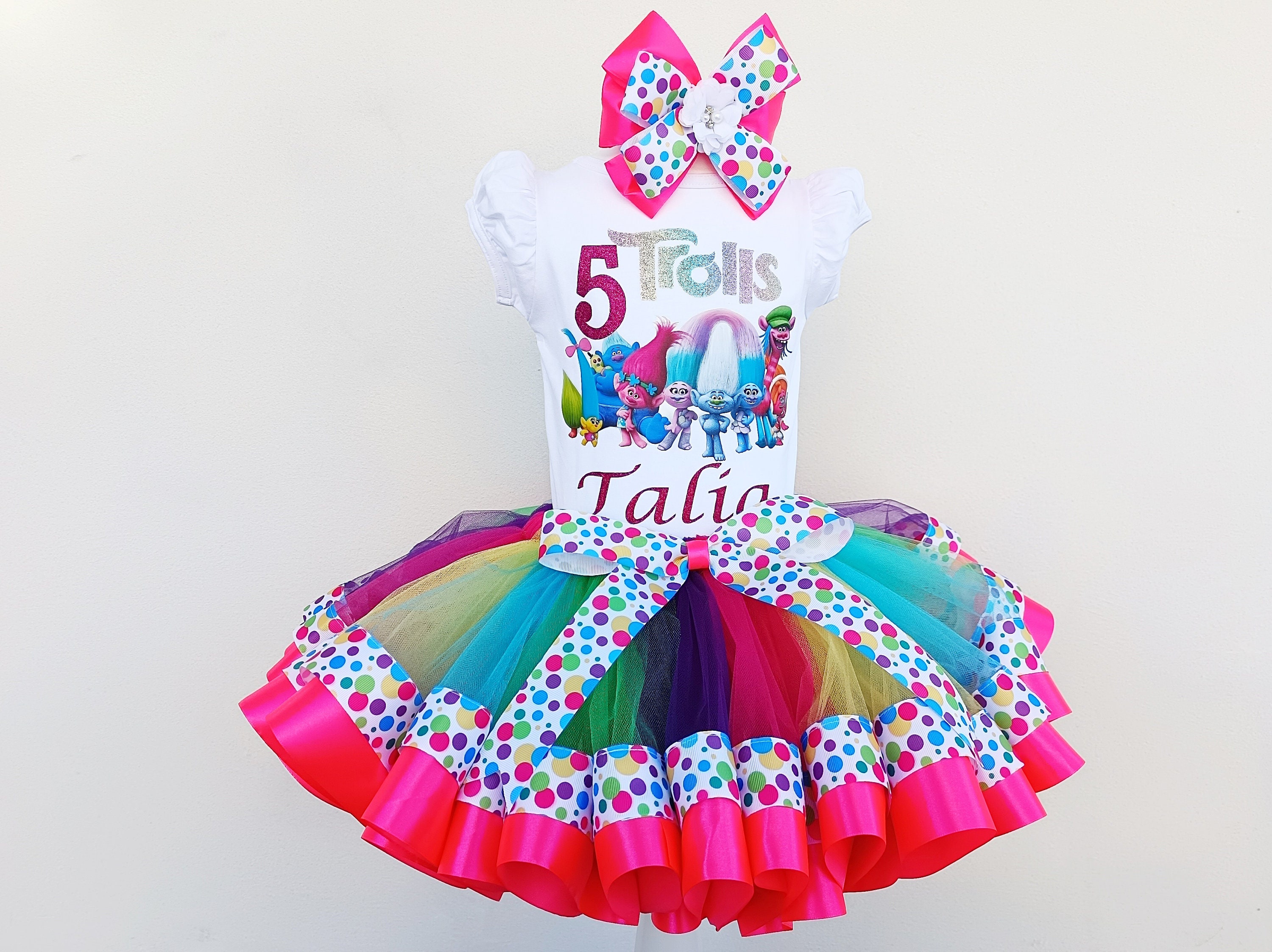 Embroidered Personalized Birthday Poppy Face Trolls Tutu Set Outfit main image 0
