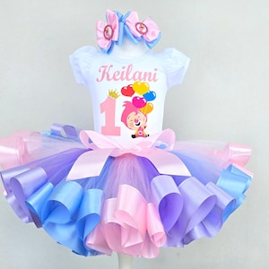 Plim Plim pink Birthday Tutu outfit, Plim Plim Clown Birthday Tutu Set for baby girl.