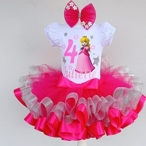 Princess Peach Birthday Tutu Outfit: Personalized Baby Girl Set