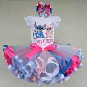 Cute Blue Alien Girls Birthday Tutu Outfit, Personalized Stitch and Angel Baby Birthday tutu set