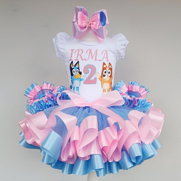 Blue Dog Birthday Tutu outfit for baby girl, bandit Birthday Tutu Set.