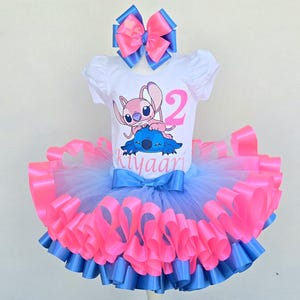 Personalized Alien Birthday Tutu Outfit: Blue Stitch & Angel, Baby Girl