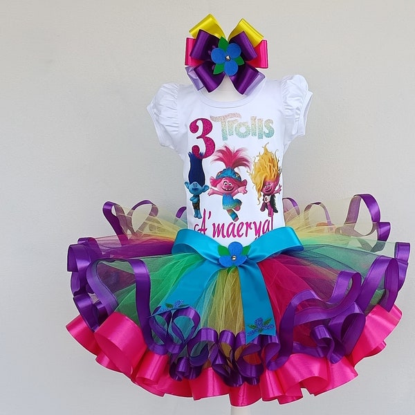 Poppy Troll Birthday outfit, Viva and Poppy Trolls Personalized Custom Outfit Girl.