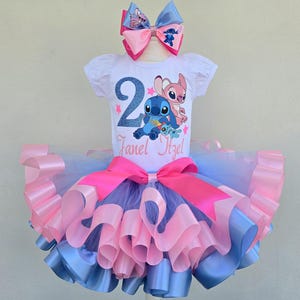 Cute Blue Alien Girls Birthday Tutu Outfit, Personalized Stitch and Angel Baby Birthday tutu set
