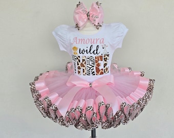 Wild Three Birthday Tutu Outfit: Jungle Safari Animals, Leopard & Zebra