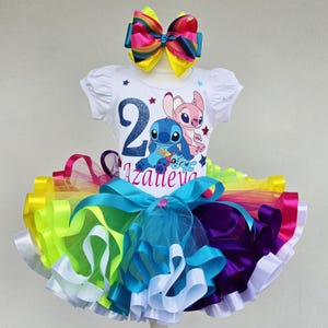 Cute Blue Alien Girls Birthday Tutu Outfit, Personalized Stitch and Angel Baby Birthday tutu set