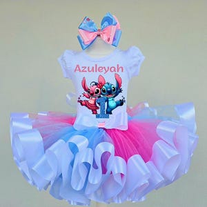 Personalized Alien Birthday Tutu Outfit: Blue Stitch & Angel, Baby Girl