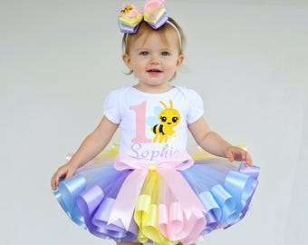 Plim Plim Bee Birthday Tutu Outfit: Personalized Baby Girl Set