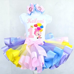 Plim Plim pink Birthday Tutu outfit, Plim Plim Clown Birthday Tutu Set for baby girl.