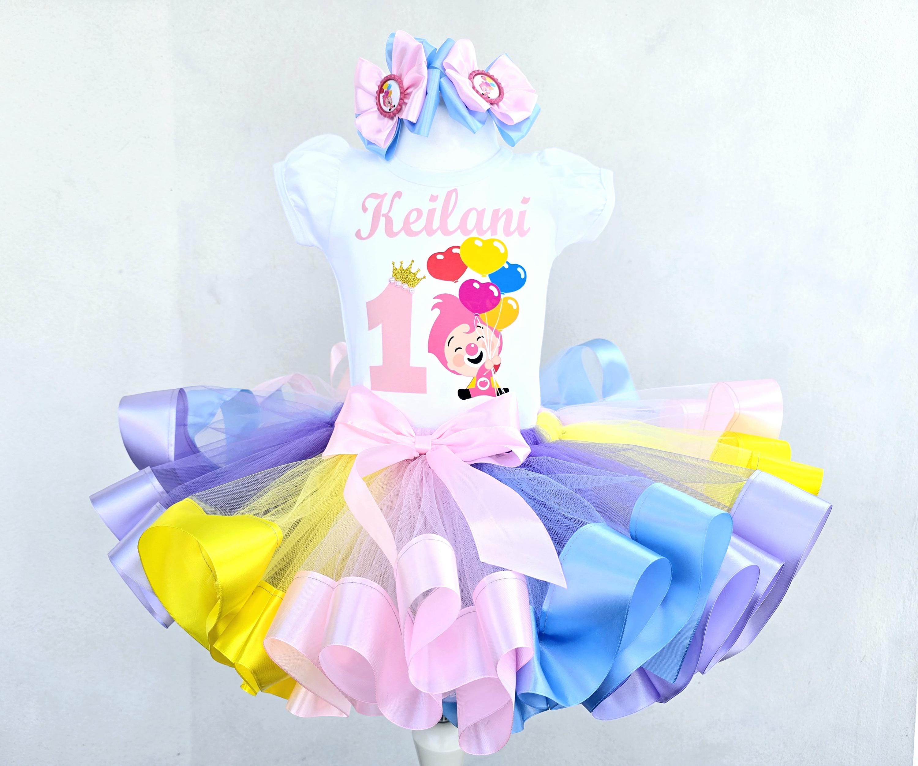 Plim Plim pink Birthday Tutu outfit, Plim Plim Clown Birthday Tutu Set for baby girl.