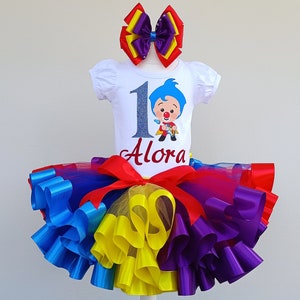 Baby Clown Birthday Tutu outfit,  yellow blue and red Clown Birthday Tutu Set for baby girl.