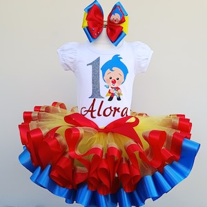 Baby Clown Birthday Tutu outfit,  yellow blue and red Clown Birthday Tutu Set for baby girl.