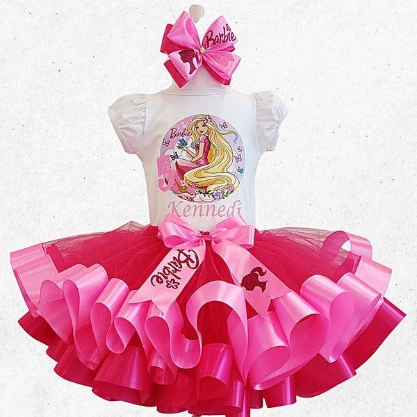 Blonde Girl Birthday Tutu set, hot pink birthday Blonde girl tutu with shirt personalized outfit.