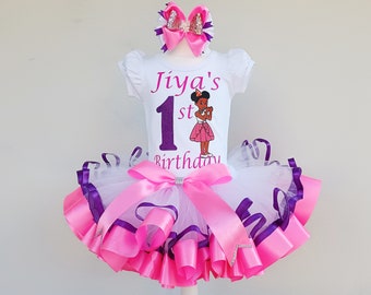 Toddler&#39;s birthday Rainbow tutu costume, African American Baby girl Custom birthday outfit